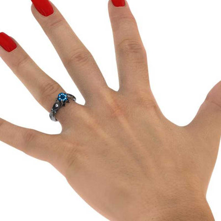 14K Black Gold Cornflower Sapphire Celtic Engagement Ring