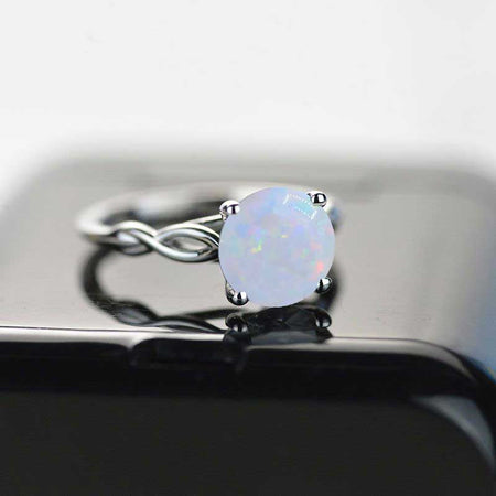 3 Carat White Opal Stone 14K White Gold Engagement Ring