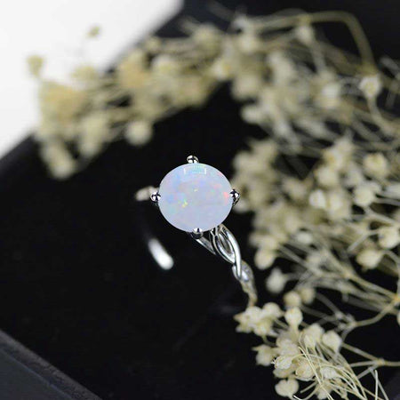 Giliarto 3 Carat White Opal Stone 14K White Gold Ring