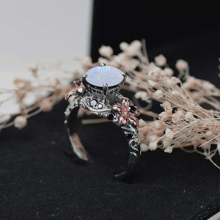 2.0 Carat White Opal Gold Floral Engagement Ring