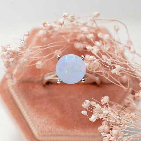 Giliarto 3.5 Carat White Opal Stone 14K White Gold Ring