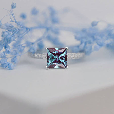 1.5 Carat Princess Cut Alexandrite Engagement Gold Ring