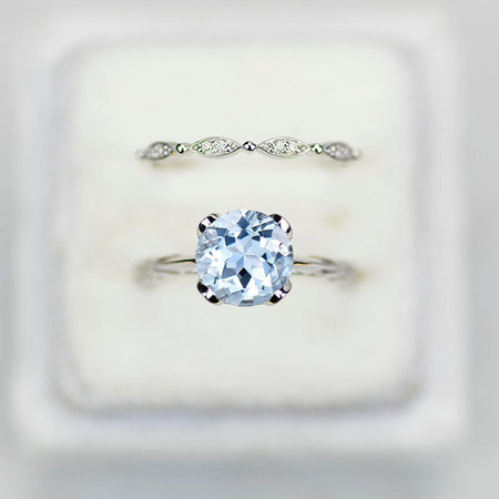 2 Carat Genuine Natural Aquamarine Engagement Eternity Gold Rings Set