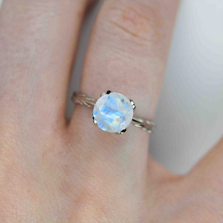 2 Carat Genuine moonstone Floral 14K White Gold Engagement Ring