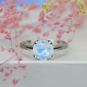 2 Carat Genuine Moonstone Floral 14K White Gold Engagement Ring