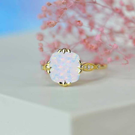 3.0  Carat White Opal Center Stone White Gold Ring