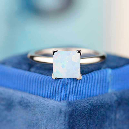 2 Carat Princess Cut White Opal White Gold  Engagement Ring