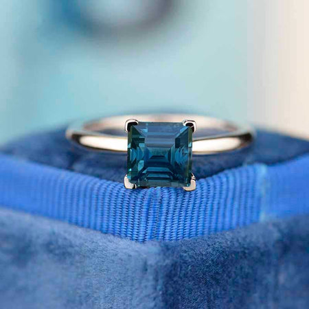 2 Carat Princess Cut Teal Sapphire White Gold Giliarto Engagement Ring