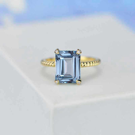 3Ct Genuine Natural Aquamarine Engagement Ring, Radiant Cut Genuine Natural Aquamarine Yellow Gold Engagement Ring