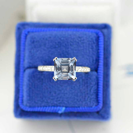 Giliarto 3 Carat Princess Cut Genuine Natural Aquamarine Stone 14K White Gold Ring