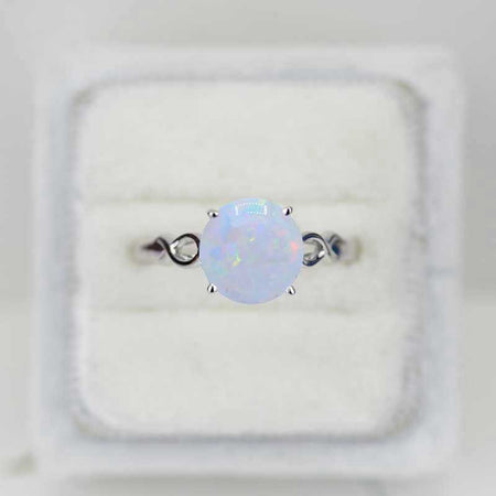 Giliarto 3 Carat White Opal Stone 14K White Promissory Gold Ring