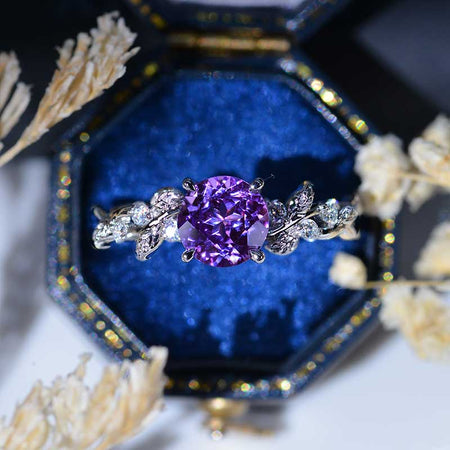 Lavender Purple Sapphire Floral White Gold Engagement Ring