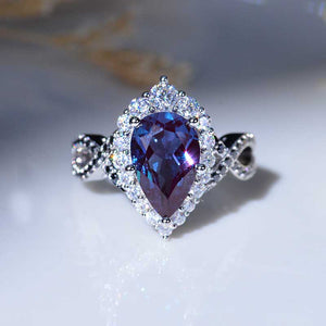 3 Carat Pear Alexandrite Twisted 14K White Gold Engagement Eternity Ring