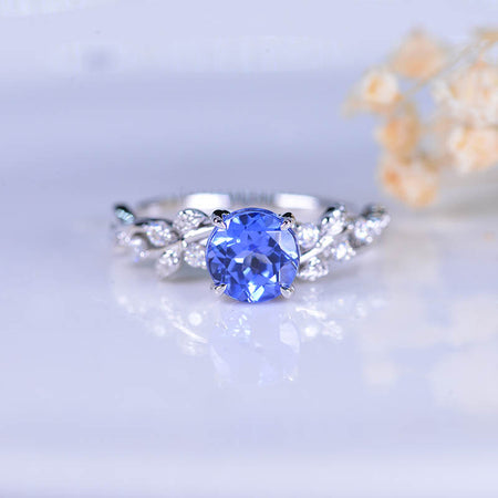 Cornflower Sapphire Floral White Gold Engagement Ring