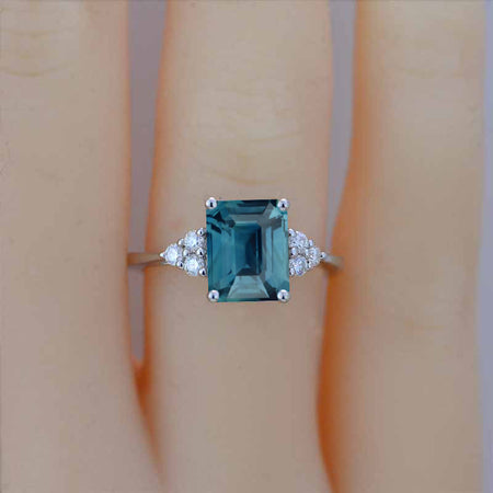 4Ct Emerald Cut Teal Sapphire Ring, Teal Sapphire Solitaire Ring, Teal Sapphire Ring, Teal Sapphire Emerald Cut Vintage Ring