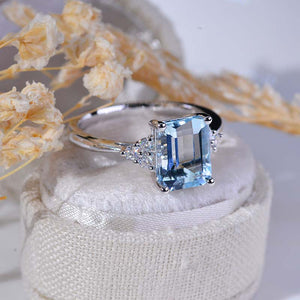 4Ct Emerald Cut Aquamarine Ring, Aquamarine Solitaire Ring, Natural Aquamarine Ring, Genuine Aquamarine Emerald Cut Vintage Ring