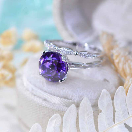 3 Carat Purple Sapphire  Engagement Eternity Gold Ring Set