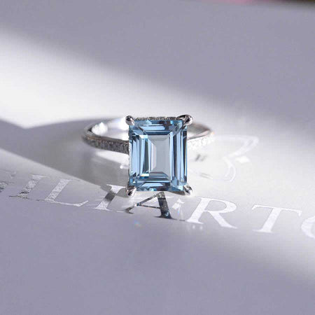 4 Carat Emerald Cut  Genuine Natural Aquamarine Stone Gold Ring