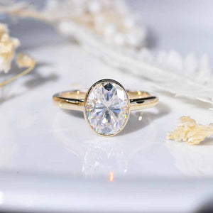 3 Carat Oval Giliarto Moissanite Bezel Set Yellow Gold Engagement Ring