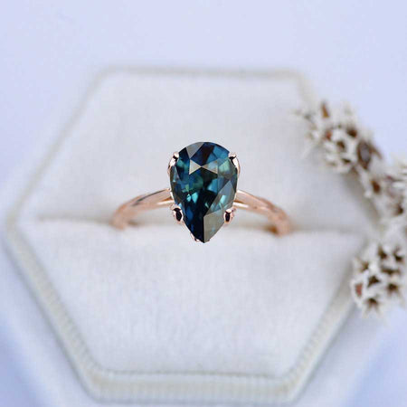 3 Carat Pear Shaped Teal Sapphire Engagement Ring