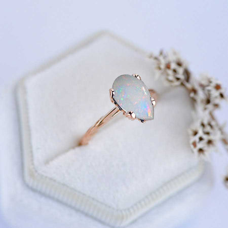 3 Carat Pear Shaped Genuine White Opal Engagement Ring