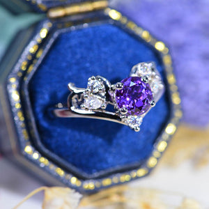 Floral Purple Sapphire Twisted Shank Gold Engagement Ring