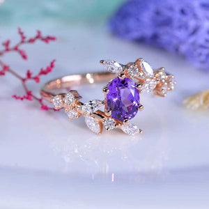 1.5 Carat Oval Purple Sapphire Floral 14K White Gold Engagement  Ring