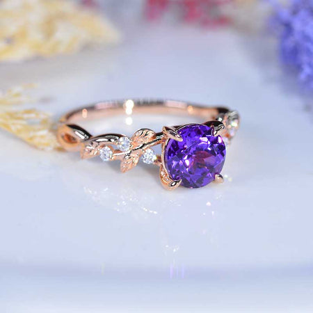 2 Carat Purple Sapphire Floral Rose Gold Engagement Ring