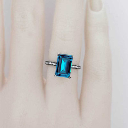 4ct Emerald Cut Cornflower Sapphire Black Gold Engagement Ring