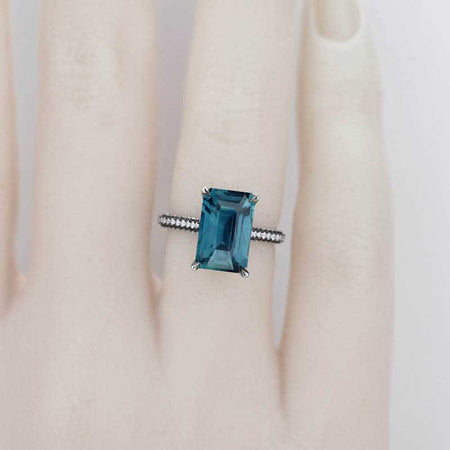 4ct Emerald Cut Teal Sapphire Black Gold Engagement Ring