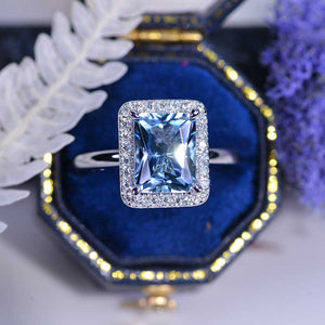 3 Carat Radiant Cut Genuine Aquamarine Halo Engagement Ring