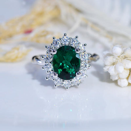 3 CT Oval Halo Emerald Vintage Wedding Ring. 14K Solid Gold Engagement Ring Anniversary Ring, Baguette Double Halo Ring