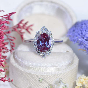 14K White Gold 2 Carat Oval Alexandrite Halo Engagement Ring