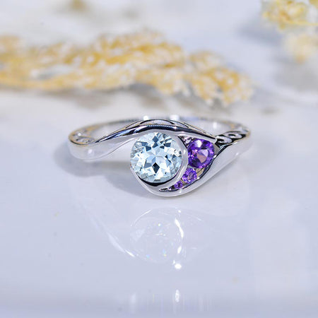 1 Carat Round Natural Aquamarine Celtic Amethyst Engagement Ring