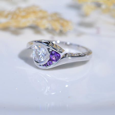 1 Carat Round Moissanite Celtic Amethyst Engagement Ring