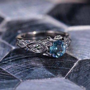 14K Black Gold Teal Sapphire Celtic Engagement Ring