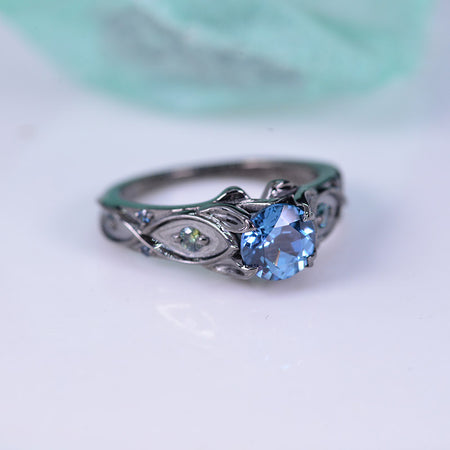 14K Black Gold Teal Sapphire Celtic Engagement Ring