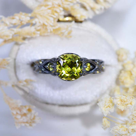 14K Black Gold Cushion Yellow Sapphire Celtic Engagement Ring