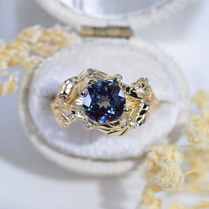 2 Carat Alexandrite Floral Gold Engagement Ring