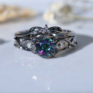 14K Black Gold Silver Mystic Topaz Celtic Engagement Ring