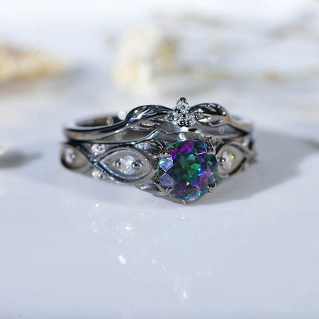 14K Black Gold Silver Mystic Topaz Celtic Engagement Ring