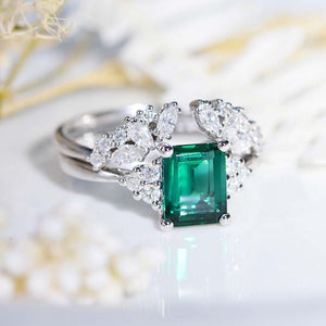 3Ct Emerald Shape Step Cut Emerald Ring, Solitaire ring, 3 Carat Emerald  Ring, Emerald Vintage Ring Set