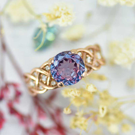 2.0 Carat Portuguese Cut Alexandrite Engagement Rose Gold Ring