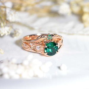 14K Rose Gold Emerald Celtic Engagement Ring Set