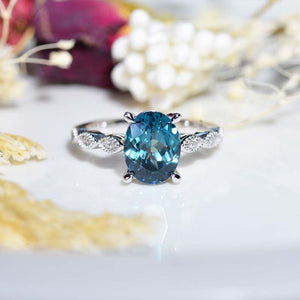 2 Carat 9x7mm Oval Cut Teal Sapphire White Gold Engagement Ring