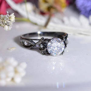 Celtic Moissanite Giliarto Floral Shank Black Gold Engagement Ring