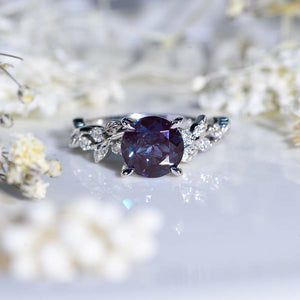 2 Carat Round Alexandrite Floral White Gold Engagement Ring