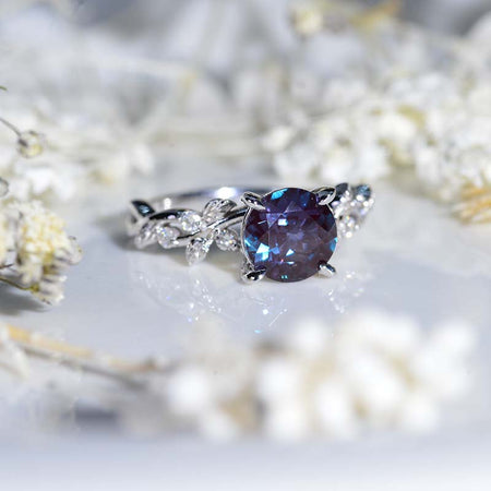 Alexandrite Floral White Gold Engagement Ring