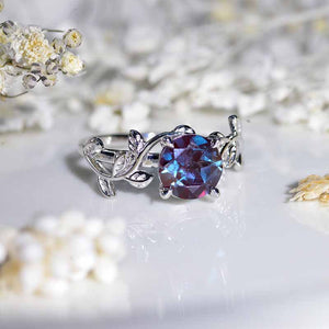 2 Carat Alexandrite Twig Floral White Gold Engagement  Ring