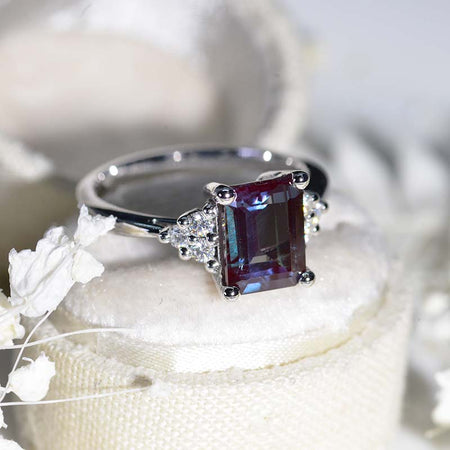 3Ct Emerald Shape Step Cut Alexandrite ring, Solitaire ring, 3 Carat Alexandrite Ring, Alexandrite Vintage Ring